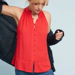 Anthro Maeve Alemeda Swiss Dot Halter Top